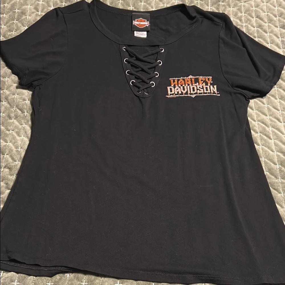 Harley-Davidson Black Lace-Up Short Sleeve Tee